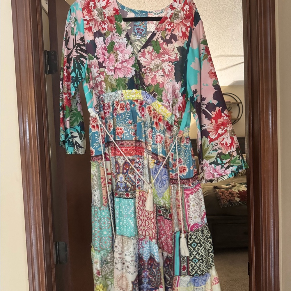 Johnny Was Blue and Pink Ruffled Tiered Sundress - Picture 3 of 6